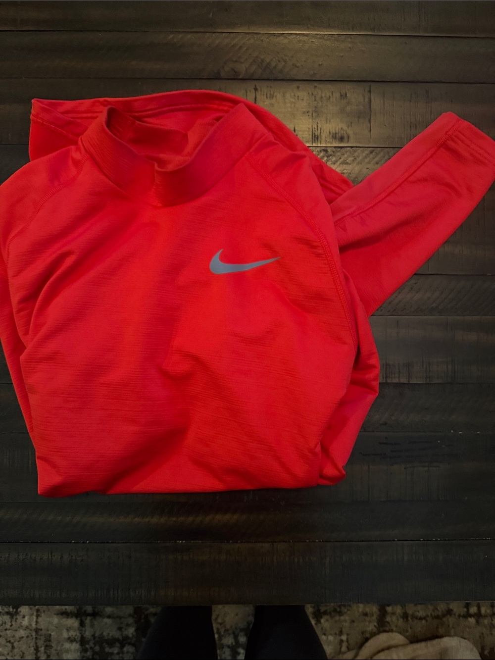 Nike Red Performance Long-Sleeve Pullover with Silver Swoosh. Thicker for cold
